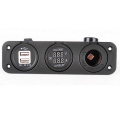 3 Way Waterproof & Dustproof Car Cigarette Lighter Socket Motorcycle Marine 12V Power Outlet Adapter Three-Hole Panel (Black)
